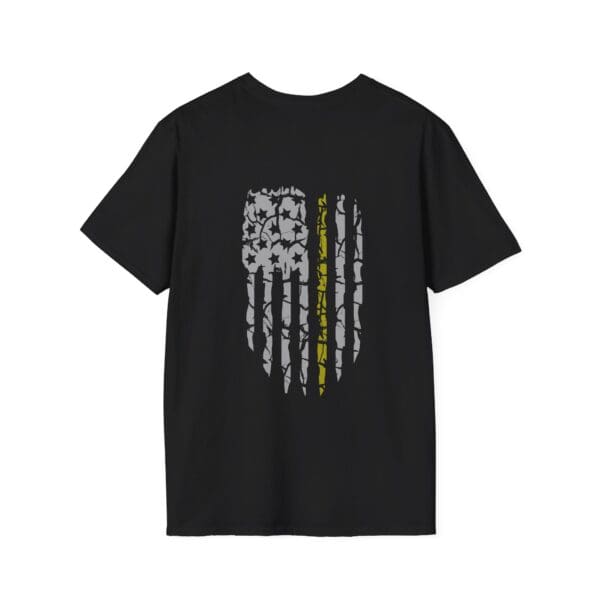 Dispatcher Support T-Shirt in black, featuring a stylized American flag design with one thin yellow line.