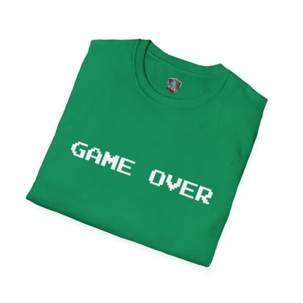 Game Over T-shirt featuring white pixelated text folded neatly.