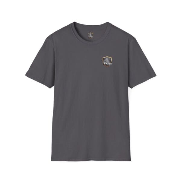 Chipmunk Family T-Shirt in dark gray featuring a small shield emblem on the left chest area.