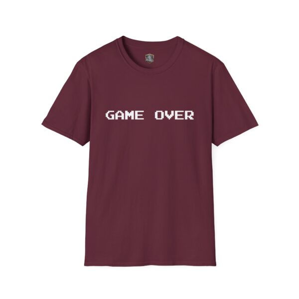 Product: Maroon Game Over T-Shirt featuring "GAME OVER" in bold white letters on the front.