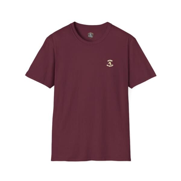 Chipmunk Bobber T-Shirt in burgundy featuring a small embroidered emblem on the left chest.