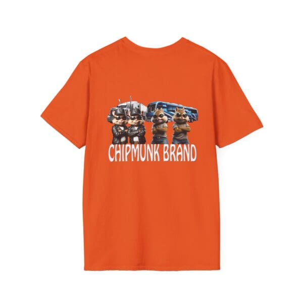 Chipmunk Family T-Shirt featuring an illustration of cartoon chipmunks and vehicles, with the text "CHIPMUNK BRAND.