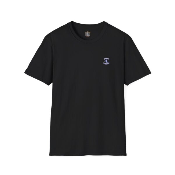 The Chipmunk Motorcycle T-Shirt, featuring a small blue logo on the chest, is available in black.