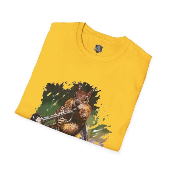 OG Chipmunk T-Shirt in yellow featuring a graphic of a squirrel playing a trumpet.