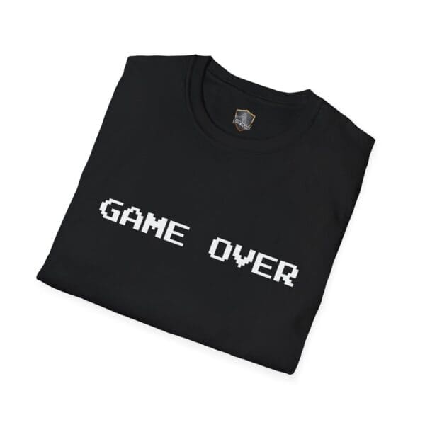 Game Over T-Shirt in black, showcasing the text "GAME OVER" in a pixelated, retro video game style font.