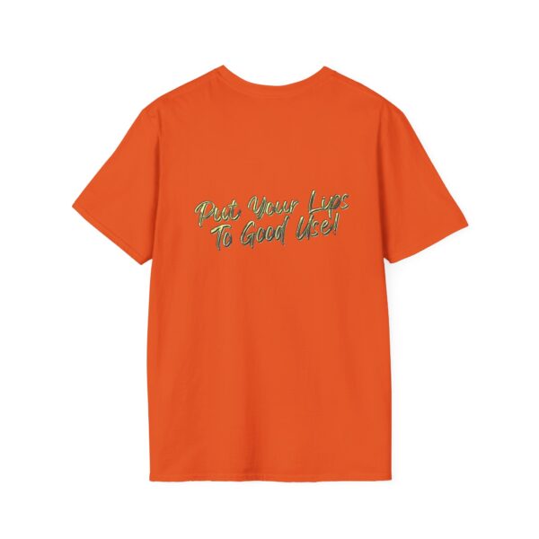 OG Chipmunk T-Shirt in orange featuring the phrase "Put Your Lips To Good Use!" printed in stylized letters on the back.