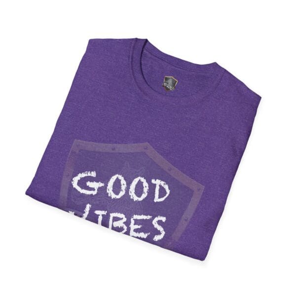 Good Vibes Only Shirt in purple, folded neatly with the "GOOD VIBES" text printed on the front.