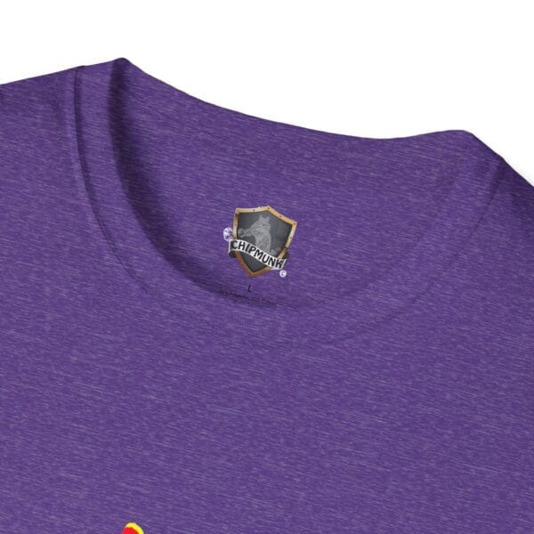 Close-up of the Chipmunk T-Shirt in purple, showcasing a small shield-shaped logo with the word "Chipmunk" located inside the collar area.