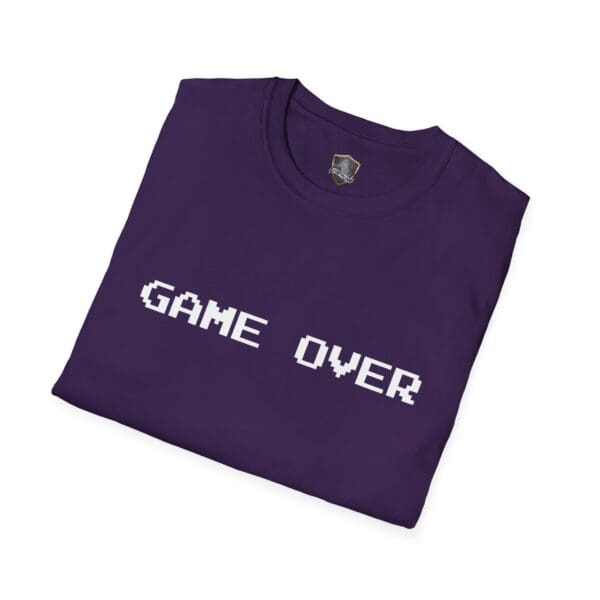 Game Over T-Shirt in purple featuring "GAME OVER" in a white, pixelated font.