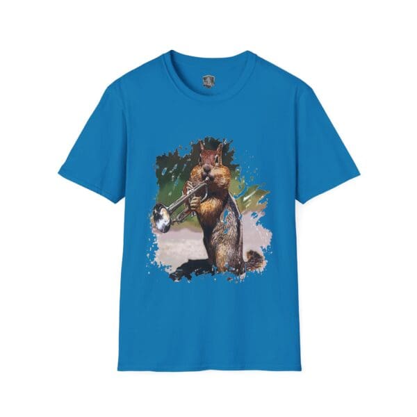 OG Chipmunk T-Shirt in blue, featuring a central illustration of a squirrel playing a trumpet.