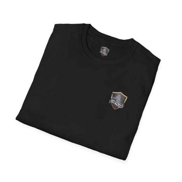 Folded black Police Car T-Shirt featuring a small embroidered logo with a shield design on the chest.