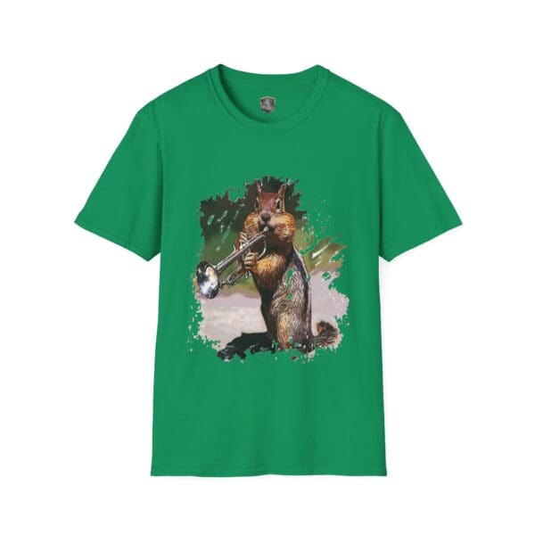 OG Chipmunk T-Shirt with a design of a squirrel blowing a trumpet.