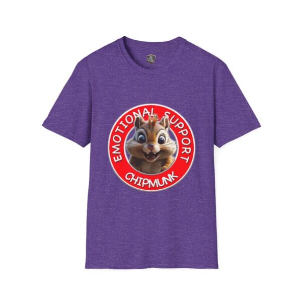 Purple Emotional Support Chipmunk T-Shirt featuring a cartoon chipmunk in a circle.