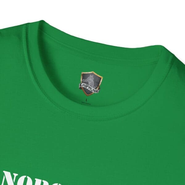 Statement T-shirt in green with the "Chipmunk" label at the collar and partial text below reading "Nobody Is Perfect.