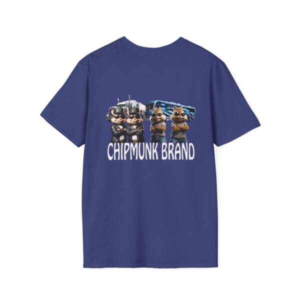 Chipmunk Family T-Shirt featuring "Chipmunk Brand" text and cartoon chipmunks standing in front of a truck graphic.