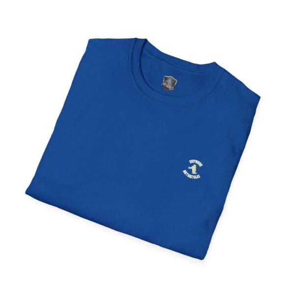 Chipmunk Bobber T-Shirt in blue, featuring a small embroidered logo on the chest.