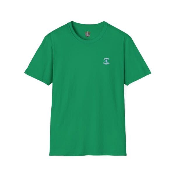 The Chipmunk Motorcycle T-Shirt is a plain green tee featuring a small graphic and text on the upper left chest area, set against a white background.