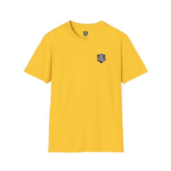 Chipmunk Family T-Shirt in yellow featuring a small black and white logo on the left chest.