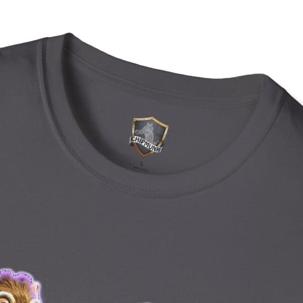 Chipmunk Retro gray T-shirt featuring a shield logo on the neck tag and a partially visible design near the bottom.