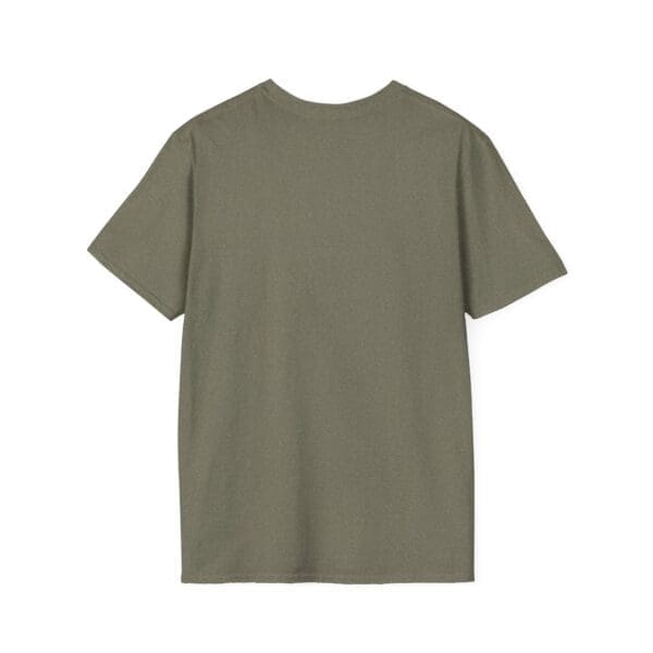 The "Don't Park Your Plane On My Dingy" T-shirt is displayed flat, highlighting the back with short sleeves and a minimalist olive green design.