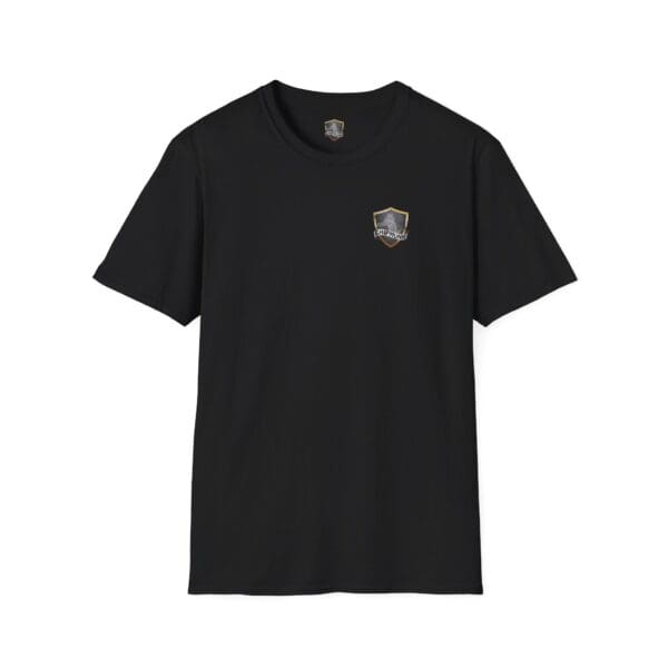 Chipmunk Firefighter T-Shirt in black, showcasing a small shield emblem with a logo on the left chest.