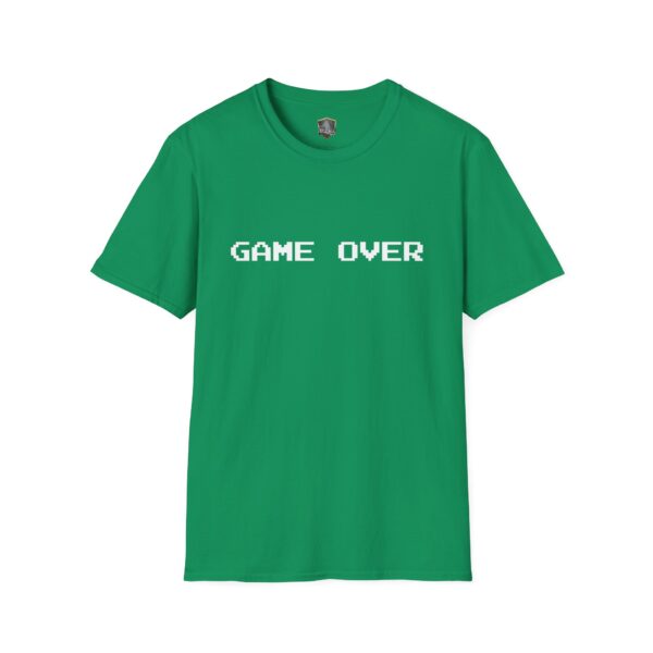 Game Over T-Shirt in green featuring "GAME OVER" in white pixelated text.