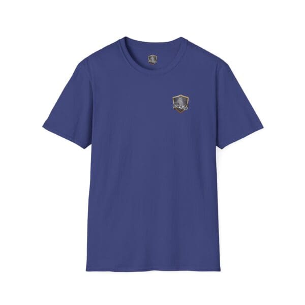 Chipmunk Family T-Shirt in blue featuring a small, shield-shaped logo on the upper left chest area.