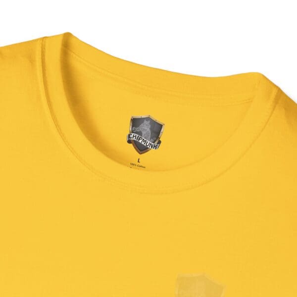 You Bought It Because We Brought It T-Shirt, available in yellow with the "CHIPMUNK" label, size L, made of 100% cotton.