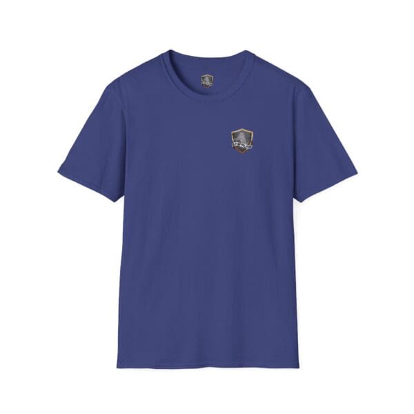 Kick Me T-Shirt in blue featuring a small, shield-shaped logo on the left chest.