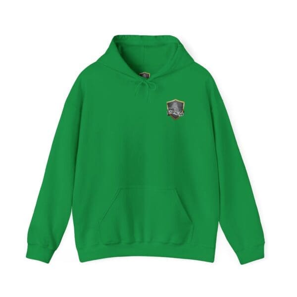 Doodleknockers Bus and Truck Hoodie in green, featuring a small embroidered crest on the upper left chest area.