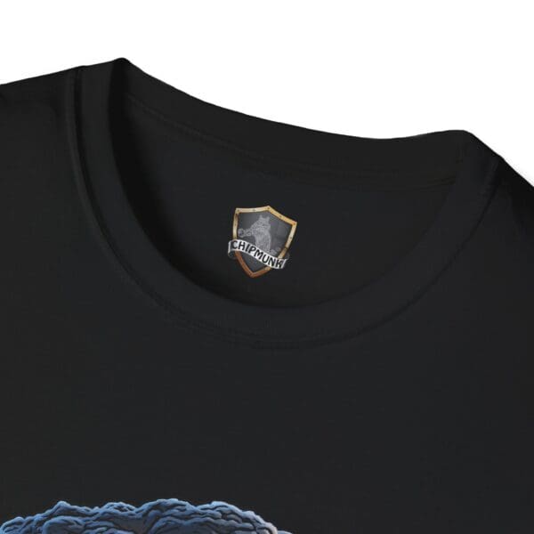 Not My Nuts T-Shirt in black, featuring a "Chipmunk" shield logo inside the collar and a partially visible blue graphic design at the bottom.