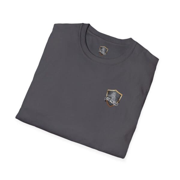 A folded gray Doodleknockers Bus and Truck T-Shirt with a small shield logo featuring text on the chest and inside the neck label.