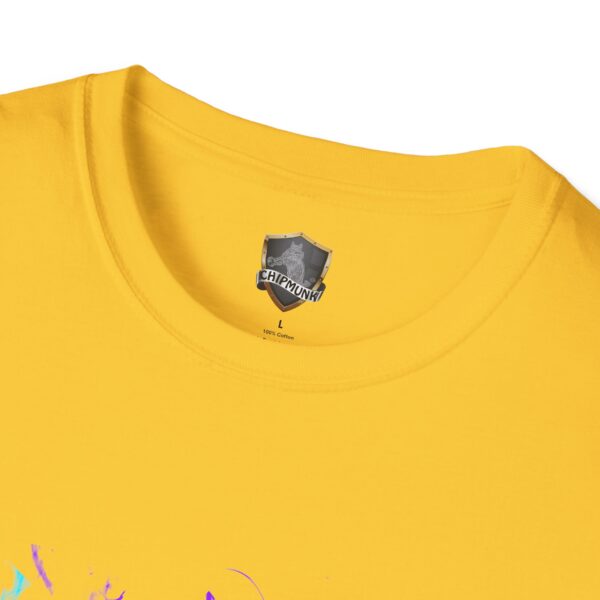 A yellow Smoked Chipmunk T-shirt with the label printed inside the collar area.