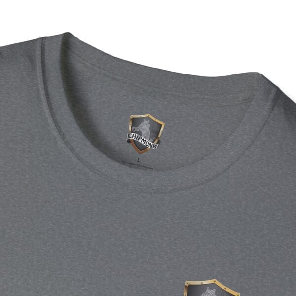 Driving Force T-Shirt in grey, featuring a small Chipmunk logo inside near the collar and another logo on the chest.