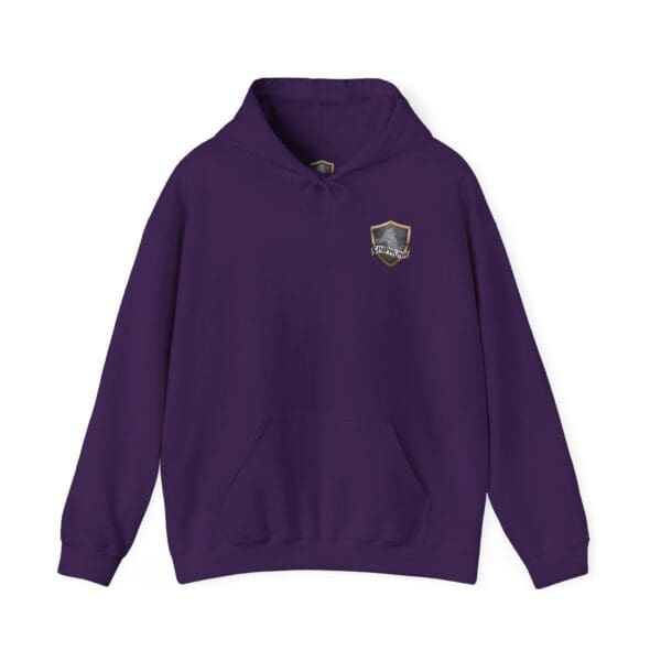 Put Your Lips To Good Use Hoodie in purple, featuring a small shield-shaped emblem on the chest with "Silver" text, complete with a front pocket and drawstring hood.