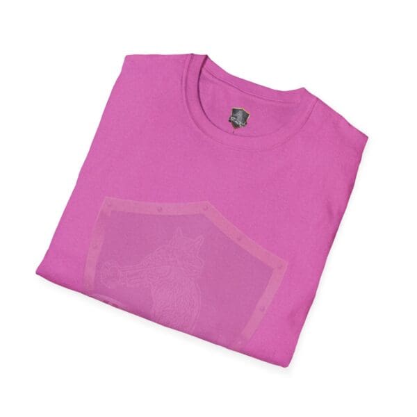 Chipmunk Brand T-Shirt in pink, featuring a folded look with a subtle shield and wolf design on the front.