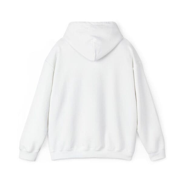 Back view of the Chipmunk Hoodie, a plain white hoodie featuring a hood and long sleeves, set against a white background.