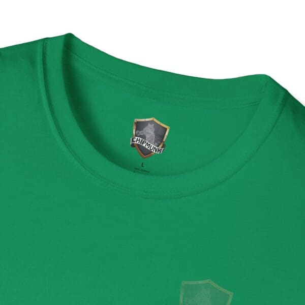 You Bought It Because We Brought It T-Shirt in green with a Chipmunk logo and size label at the neckline.