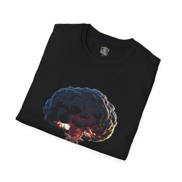 Not My Nuts T-Shirt in black featuring a vibrant mushroom cloud graphic on the front.