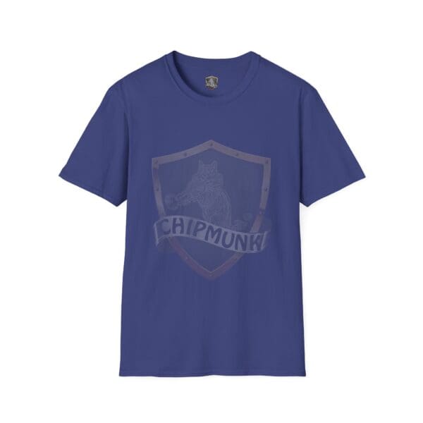 Blue Chipmunk Brand T-Shirt featuring a shield design with an animal graphic and the word "CHIPMUNKI.