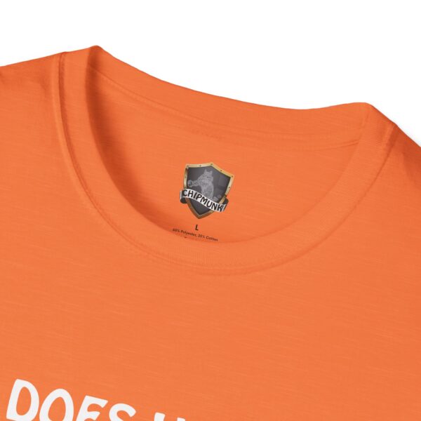 Your Brain T-shirt in orange featuring a "CHIPMUNK" logo on the inside of the collar and partially visible text underneath.