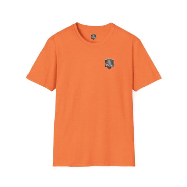 Put Your Lips To Good Use T-Shirt in orange featuring a small black and white logo on the left chest.