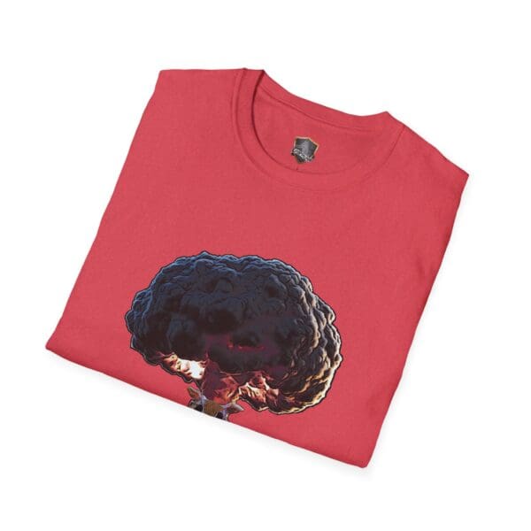 A folded Not My Nuts T-Shirt in red, featuring a smoke cloud print on the front.