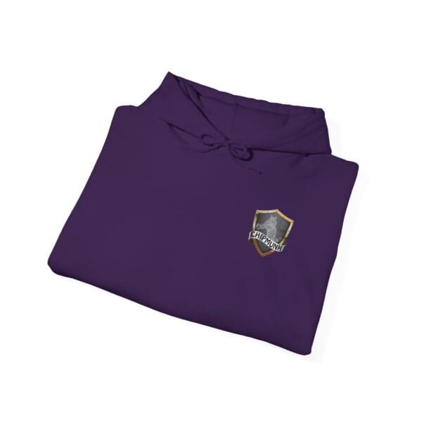 The "Put Your Lips To Good Use" hoodie in purple, featuring a small crest logo on the front.