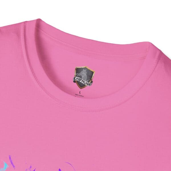 Smoked Chipmunk T-Shirt in pink with a black and gray logo above the tag.