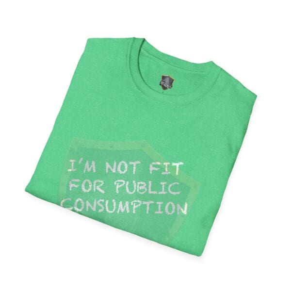 Green "I'm Not Fit for Public Consumption" shirt, folded.