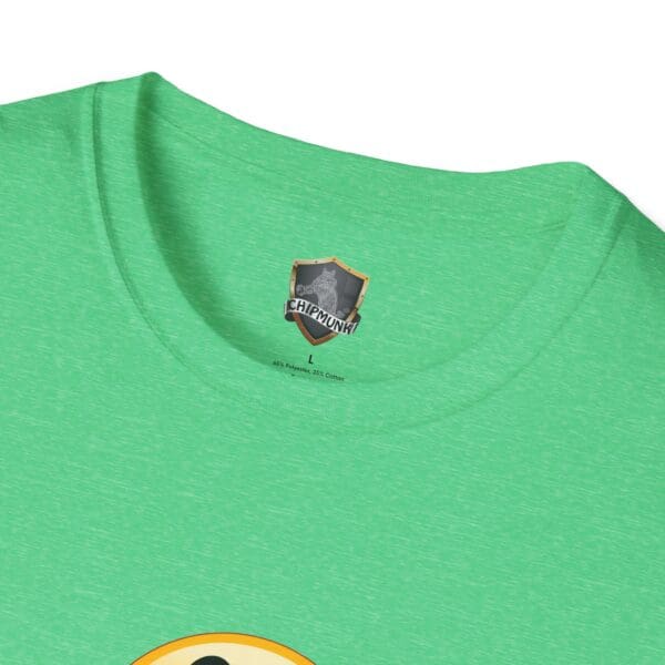 No One Cares T-Shirt in green featuring a Chipmunk logo inside the collar and a visible design element on the front.