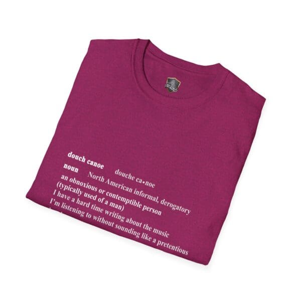 Maroon "Douche Canoe" T-shirt featuring a humorous dictionary-style definition in white text.