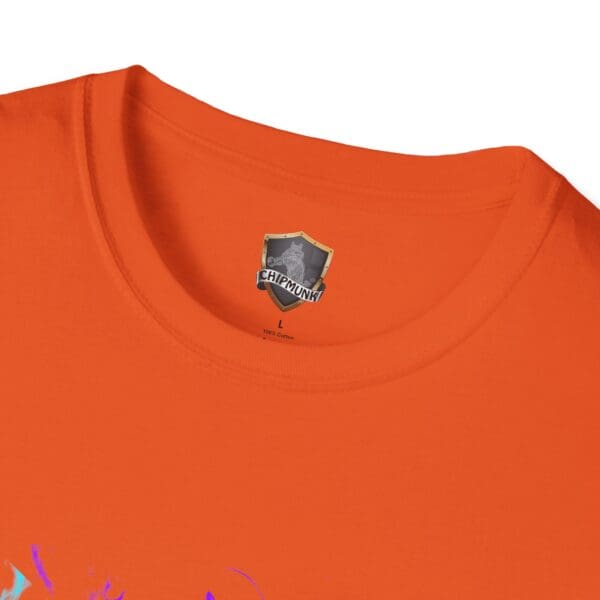 Smoked Chipmunk T-Shirt featuring a vibrant abstract design near the bottom and a "Chipmunk" logo inside the collar.