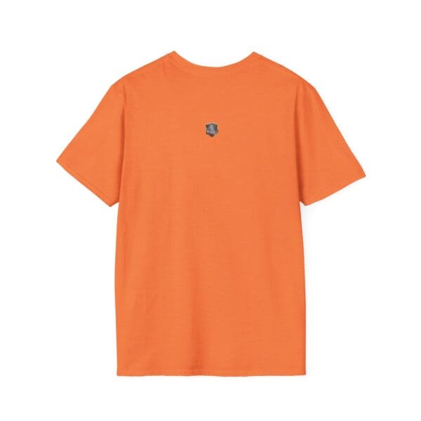 The Man T-Shirt in orange, featuring a small black logo on the upper back.